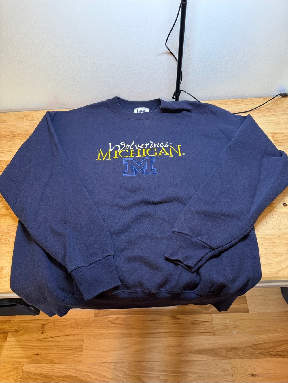 Vintage Lee Navy Crewneck Sweatshirt with Yellow Michigan Wolverines Script